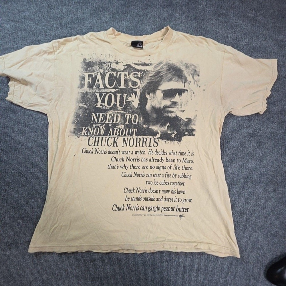 Hybrid Tees Shirt Mens Large Beige Chuck Norris Facts Graphic Tee Funny Humor